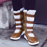 Herstyled Women's Flat Round Toe Mid-Calf Boots