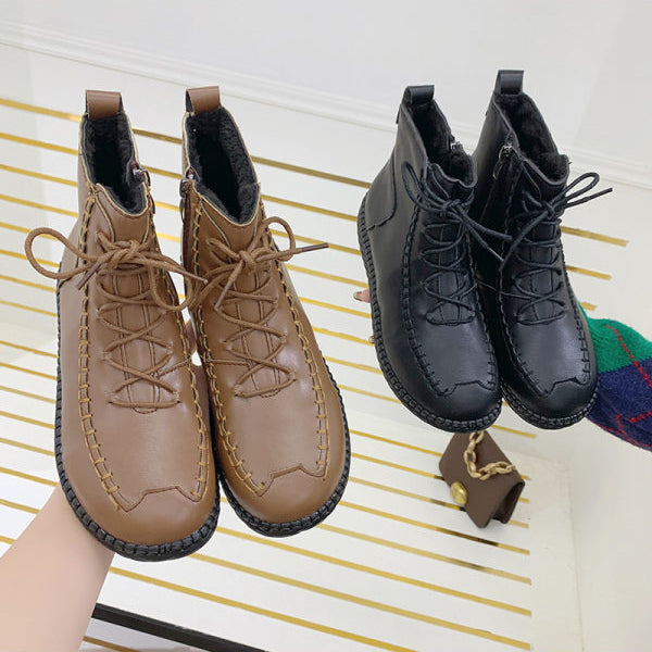 Herstyled Slip-On Lace-Up Soft-Soled Boots