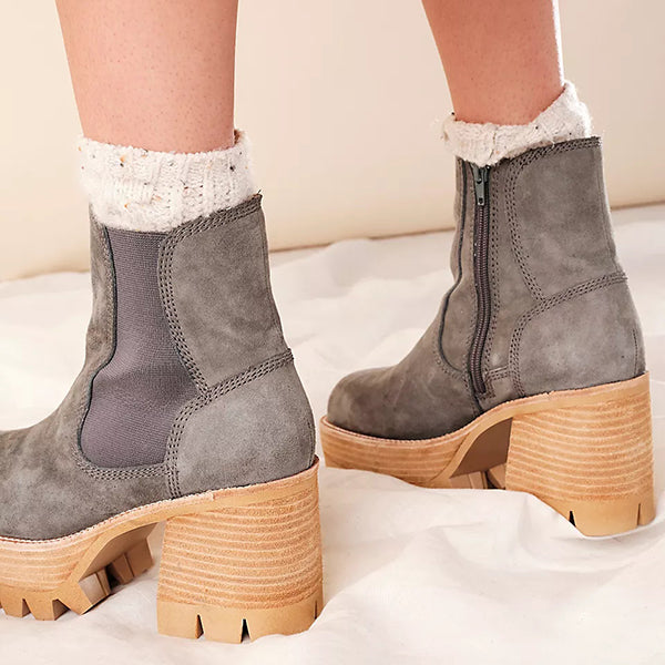 Herstyled Cozy Chunky Heel Platform Ankle Boots