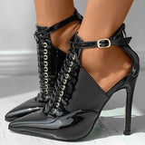 Herstyled Eyelet Ankle Strap Point Toe Buckled Stiletto Heels