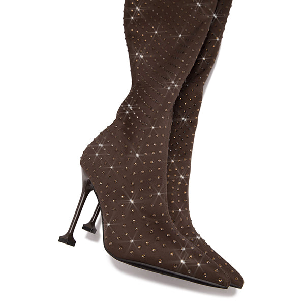Herstyled Fully Embellished Over The Knee Lycra Boots