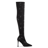 Herstyled Fully Embellished Over The Knee Lycra Boots