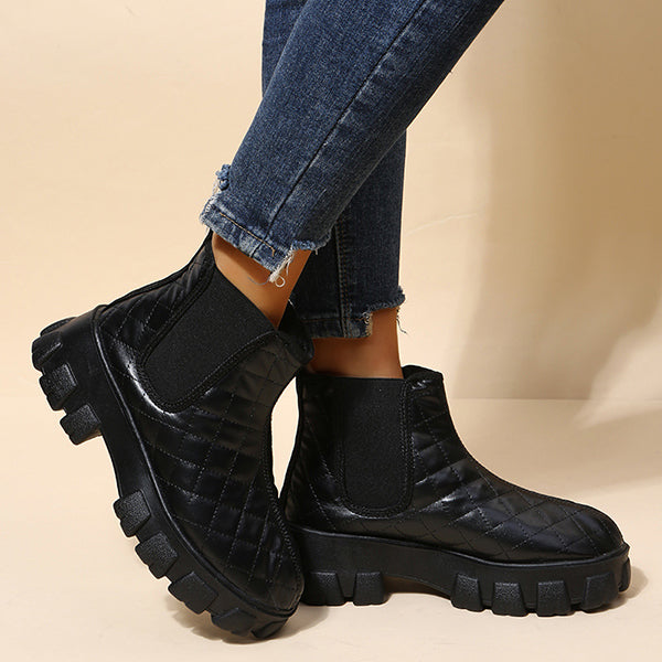 Herstyled Solid Color Quilted Chunky Sole Boots