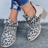 Herstyled Simple Leopard Print Stitching Zipper Ankle Boots