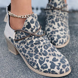Herstyled Simple Leopard Print Stitching Zipper Ankle Boots