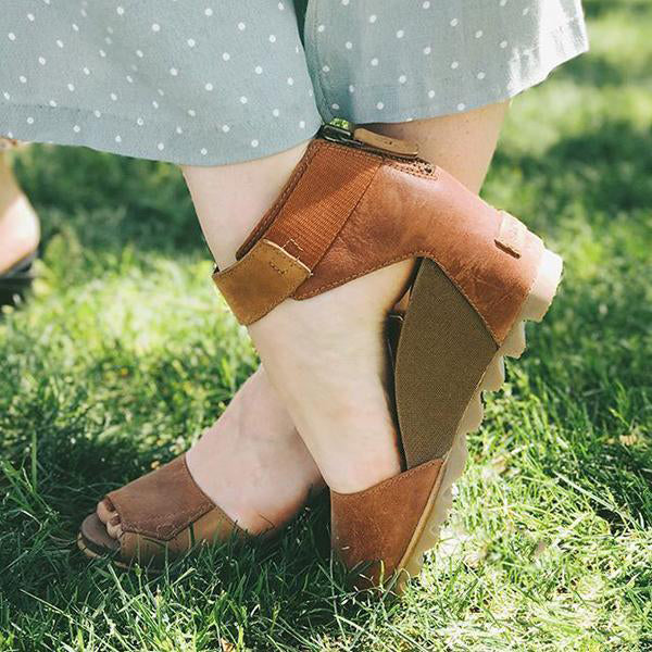 Herstyled Women Peep Toe Back Zipper Wedges Non-Slip Sandals