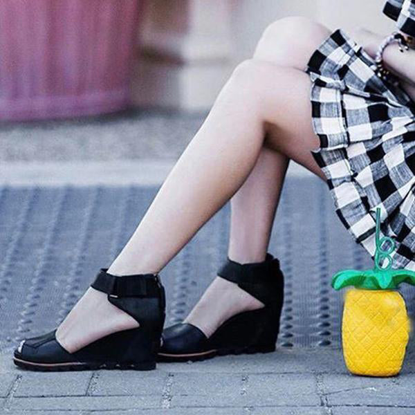 Herstyled Women Peep Toe Back Zipper Wedges Non-Slip Sandals