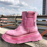 Herstyled Women's Candy Colors Retro Round Toe Chelsea Boots
