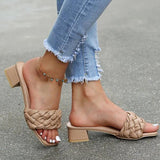 Herstyled Braided Design Chunky Heels