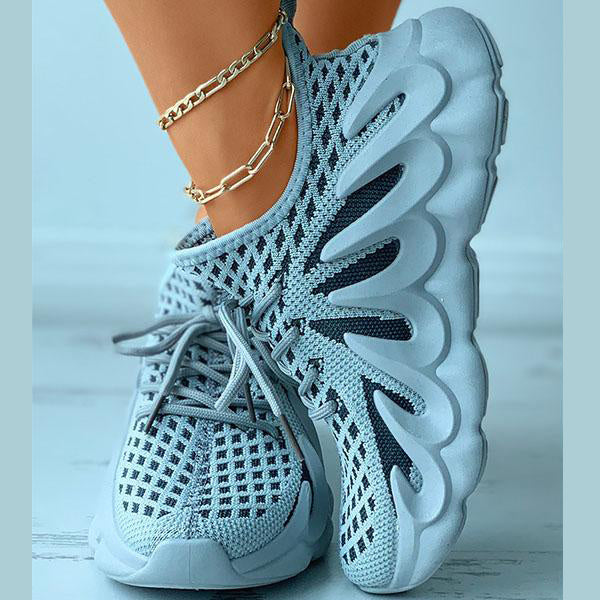 Herstyled Colorblock Knit Breathable Lace-Up Sporty Sneakers