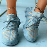 Herstyled Colorblock Knit Breathable Lace-Up Sporty Sneakers