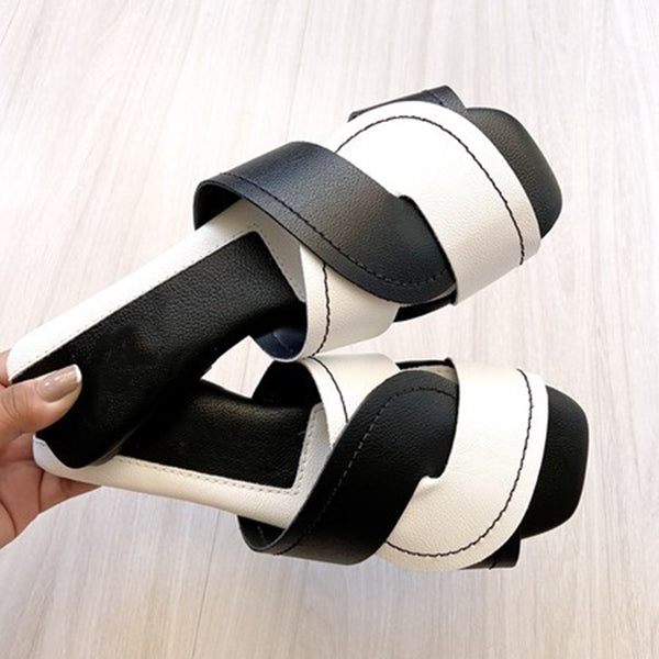 Herstyled Casual White And Black Flat Slip On Sandals