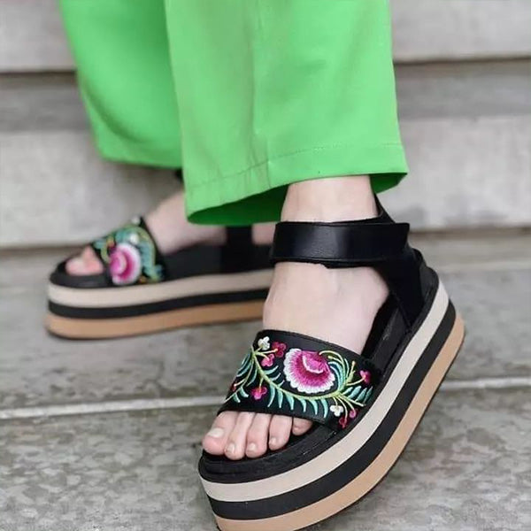 Herstyled Embroidered Platform Sandals