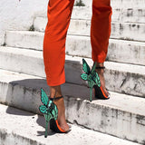Herstyled Chic Metallic Butterfly 3D Wing Stiletto Heels