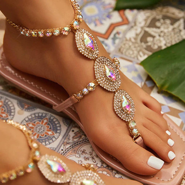 Herstyled Square Toe Gorgeous Gemstone Embellished Sandals