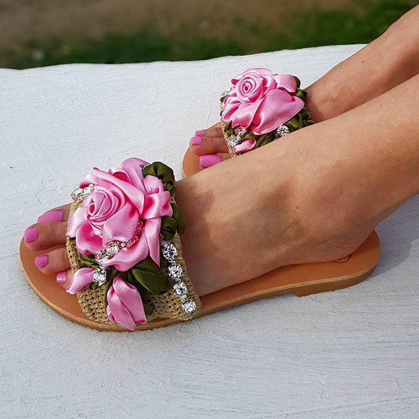 Herstyled Vacation Pink Rose Flat Slippers