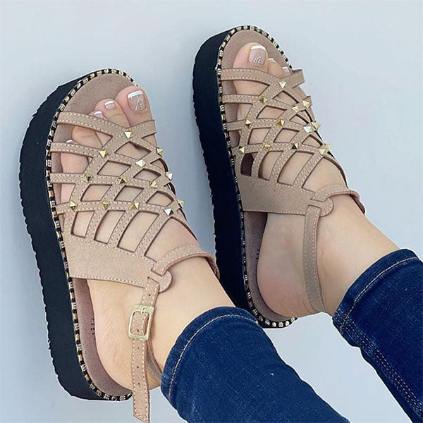 Herstyled Women's Hollow-Out Rivet Flat Sandals