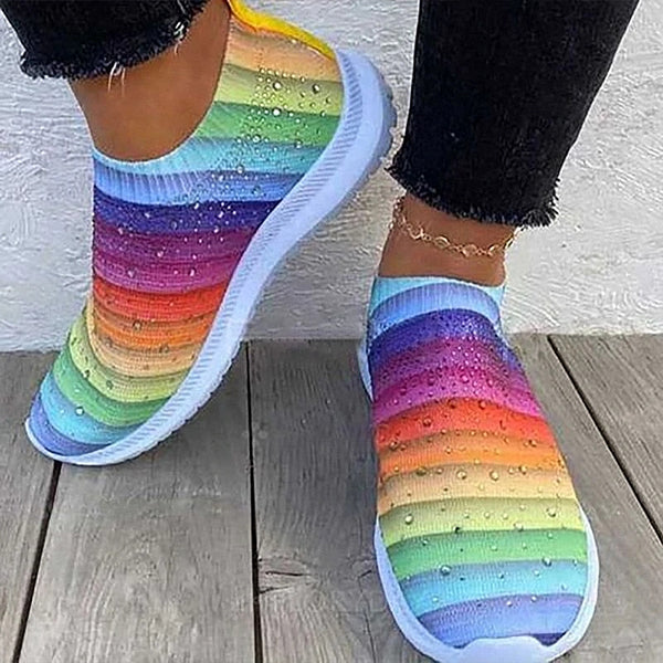 Herstyled Round Toe Rainbow Print Sneakers