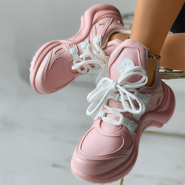 Herstyled Trendy Lace-Up Front Wedge Sneakers