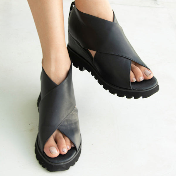 Herstyled Stylish Miniwedge Soft Leather Back Zip Sandals