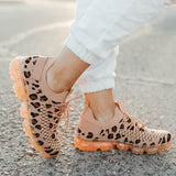 Herstyled Women's Sporty Knited Pink Leopard Sneakers