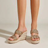 Herstyled Weave Detail Espadrille Wedge Slide Sandals