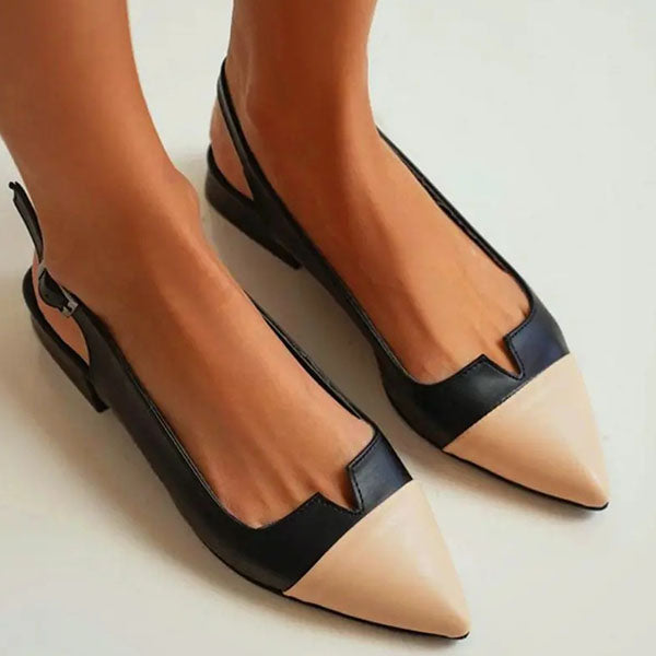 Herstyled Women Daily Colorblock V-Cut Pointed Toe Slingback Flats