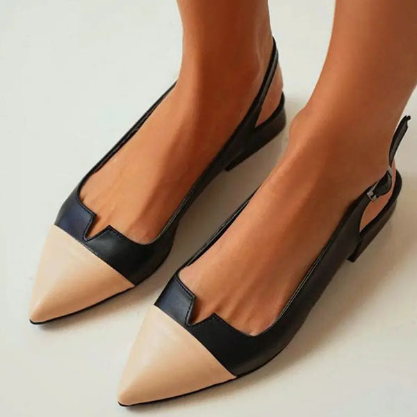 Herstyled Women Daily Colorblock V-Cut Pointed Toe Slingback Flats