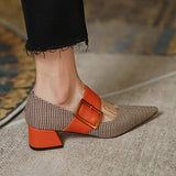 Herstyled Chic Women Plaid Pointed Toe Mary Jane Pumps