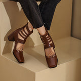 Herstyled Women Romantic Square Toe Chunky Pumps