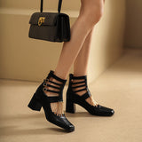 Herstyled Women Romantic Square Toe Chunky Pumps