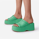 Herstyled Women's Trendy Square Toe Platform Slippers