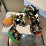 Herstyled Women Cute Pineapple Peep Toe High Heeled Sandals