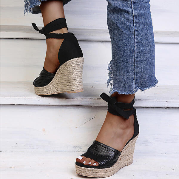Herstyled Women's Leatherette Wedge Heel Peep Toe Sandals