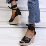 Herstyled Women's Leatherette Wedge Heel Peep Toe Sandals