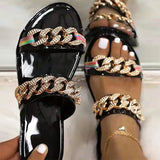 Herstyled Women's Pu Chic Chain Rhinestone Sandals