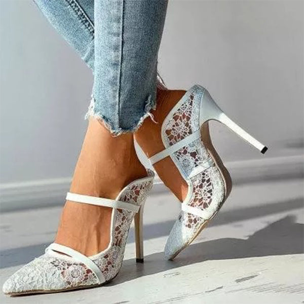 Herstyled Women's Lace Hollow Sexy Stiletto Sandals