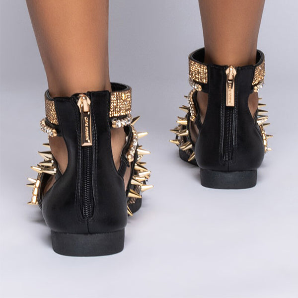 Herstyled Women Geometric Rivet Zipper Strappy Sandals
